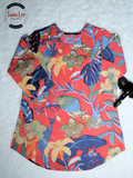 Red Tropical Floral Print Cotton Top/Kurti