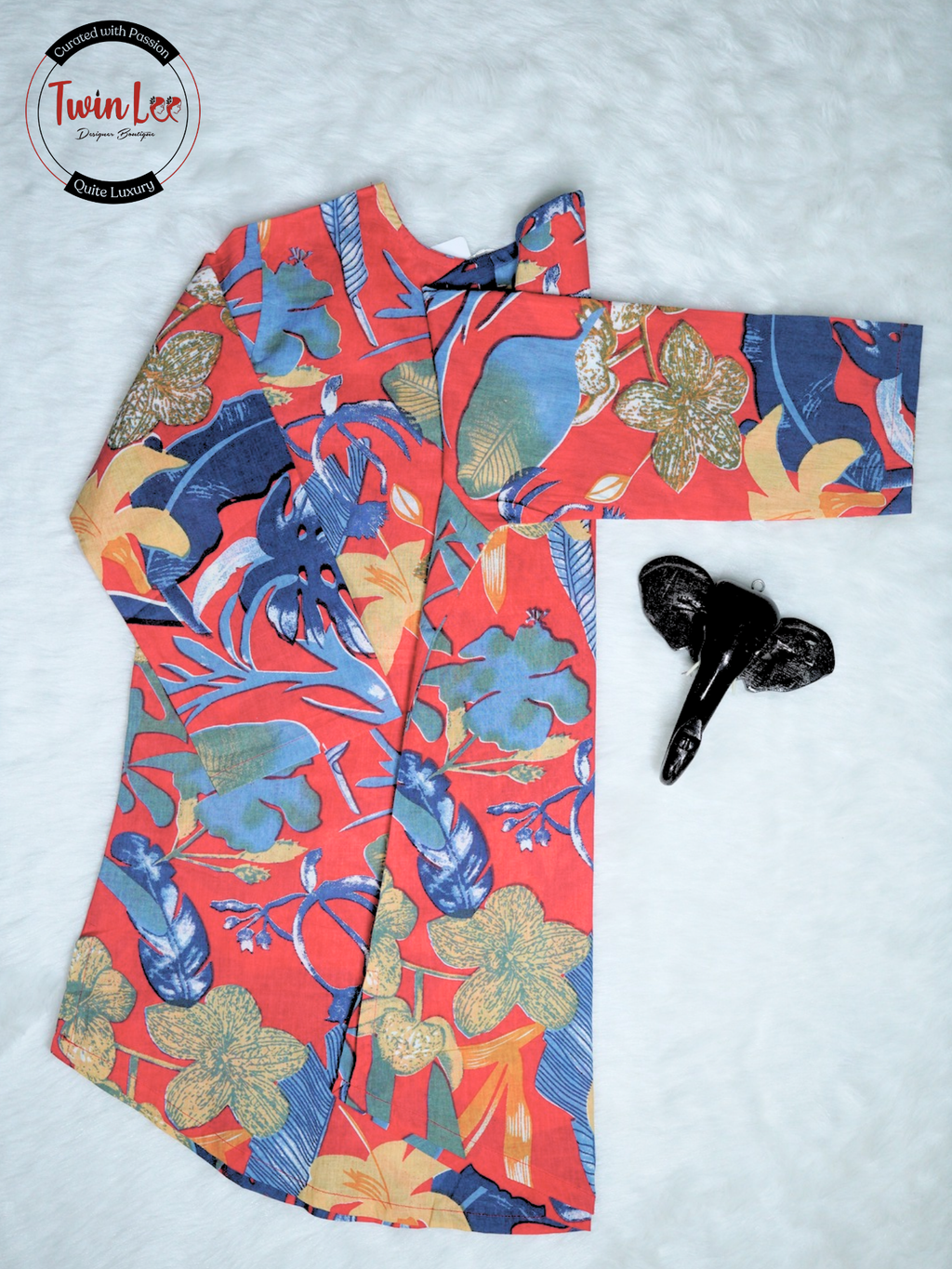 Red Tropical Floral Print Cotton Top/Kurti