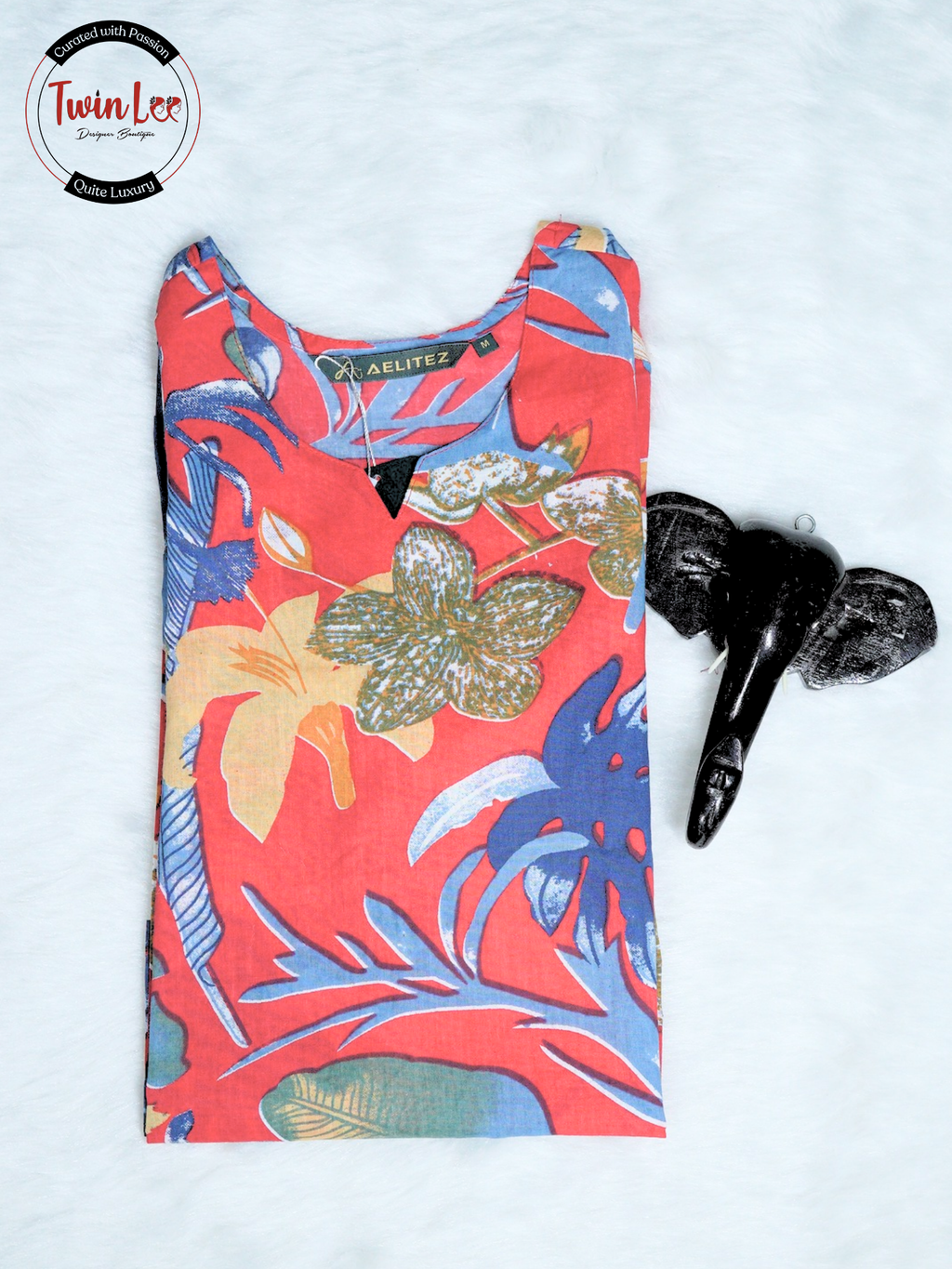 Red Tropical Floral Print Cotton Top/Kurti