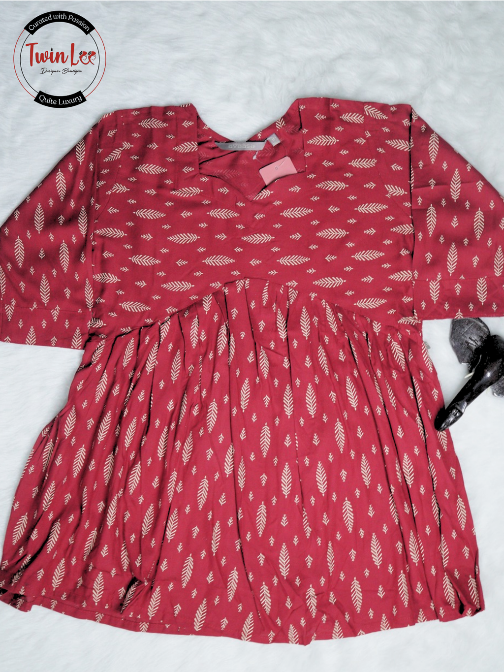 Maroon Leaf Print Peplum Top/Kurti