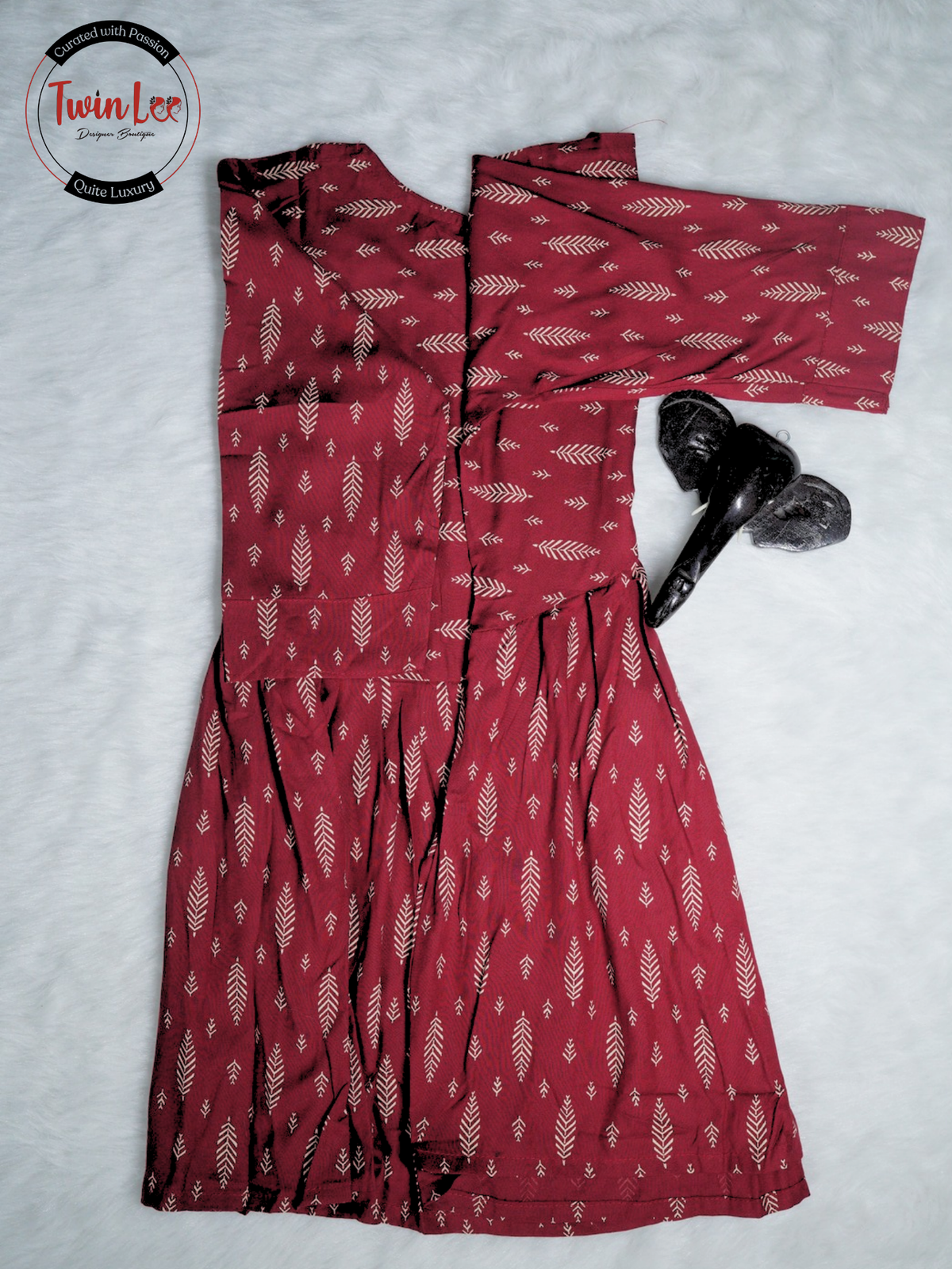 Maroon Leaf Print Peplum Top/Kurti