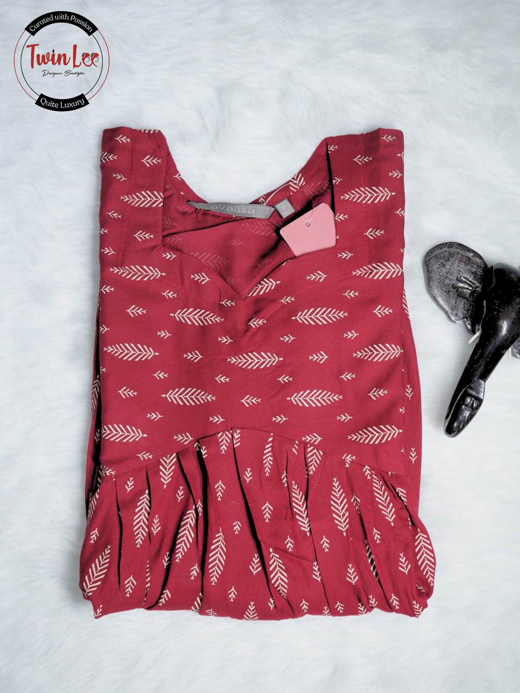 Maroon Leaf Print Peplum Top/Kurti