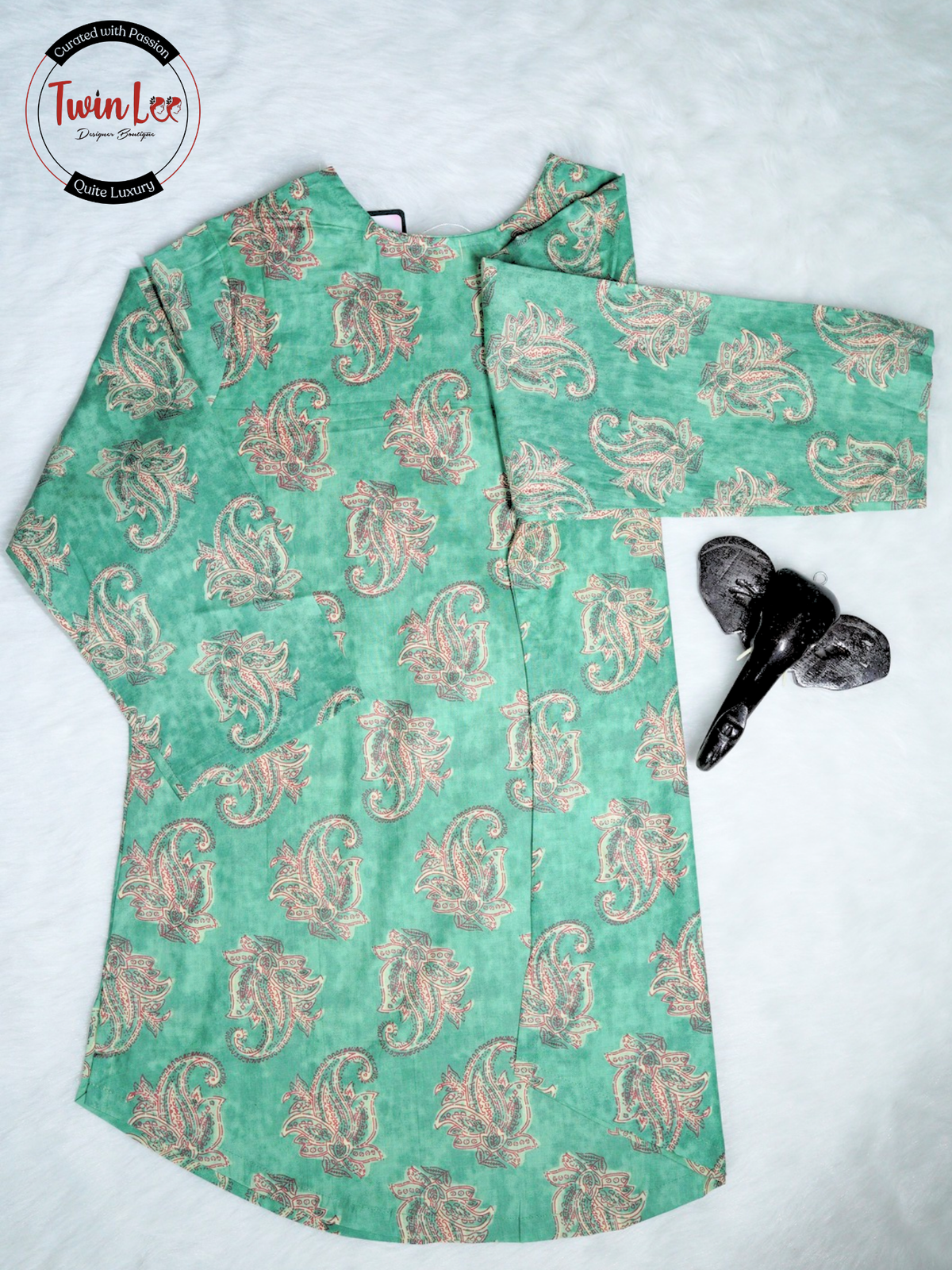 Mint Green Paisley Print Straight Cotton Top/Kurti