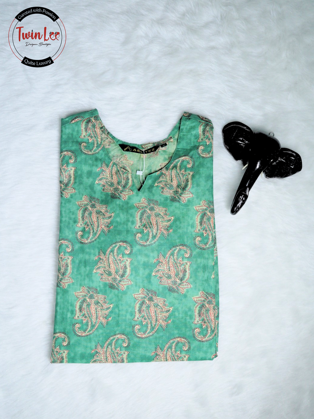 Mint Green Paisley Print Straight Cotton Top/Kurti