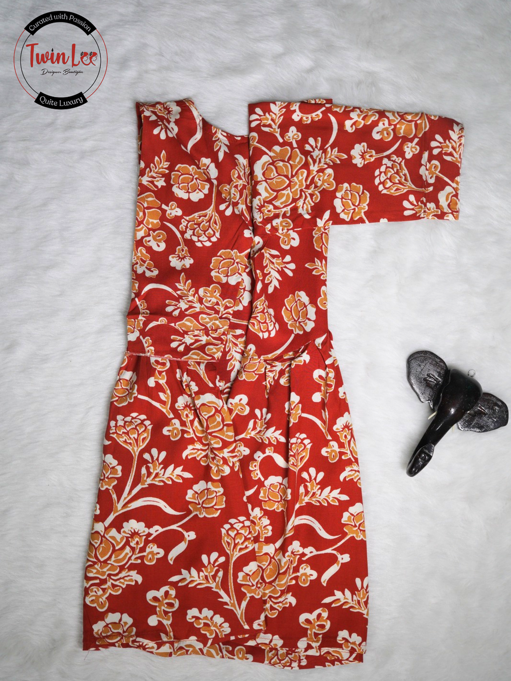 Rust Orange Floral Print Peplum Top/Kurti