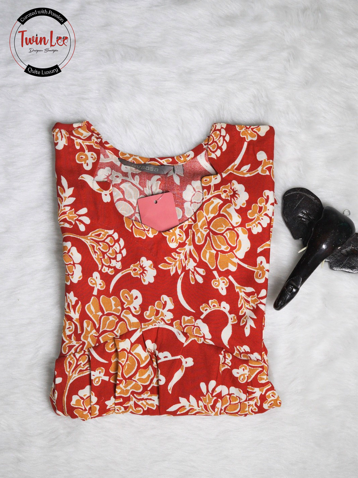 Rust Orange Floral Print Peplum Top/Kurti