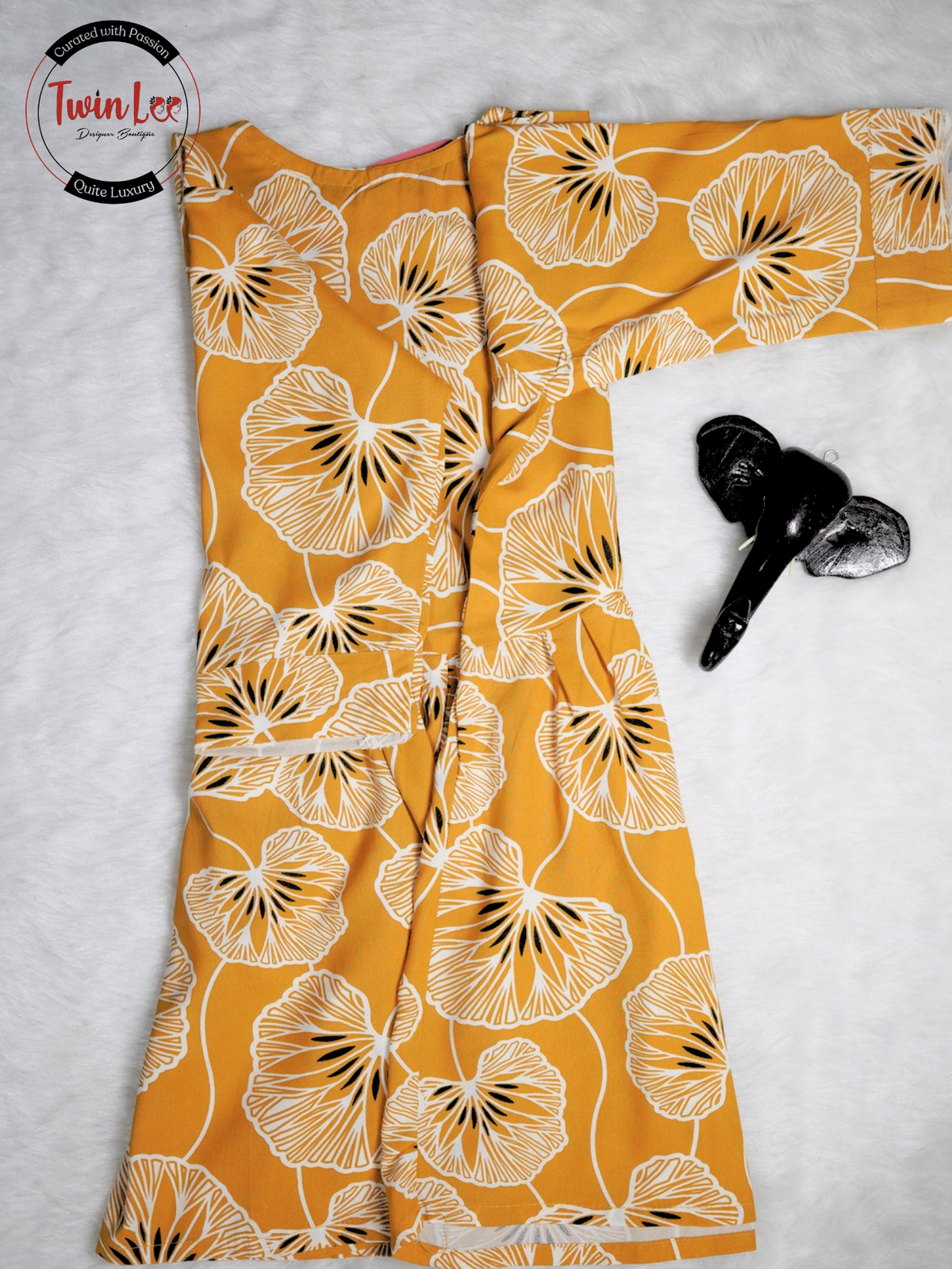 Mustard Yellow Ginkgo Leaf Print Peplum Top/Kurti