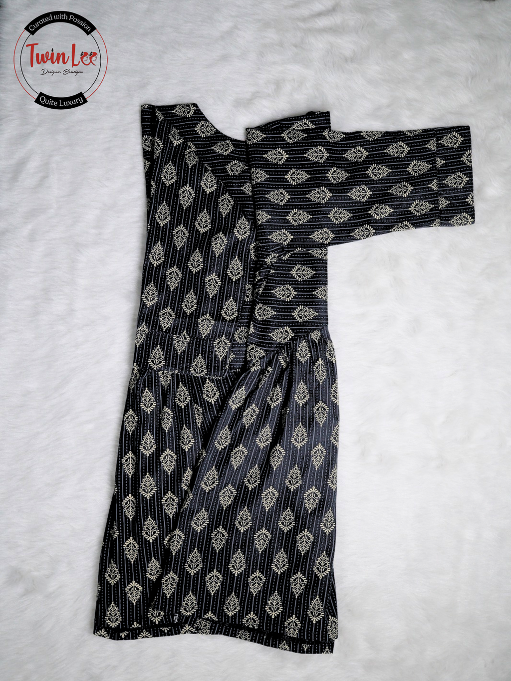 Black Block Print Flared Peplum Top/Kurti