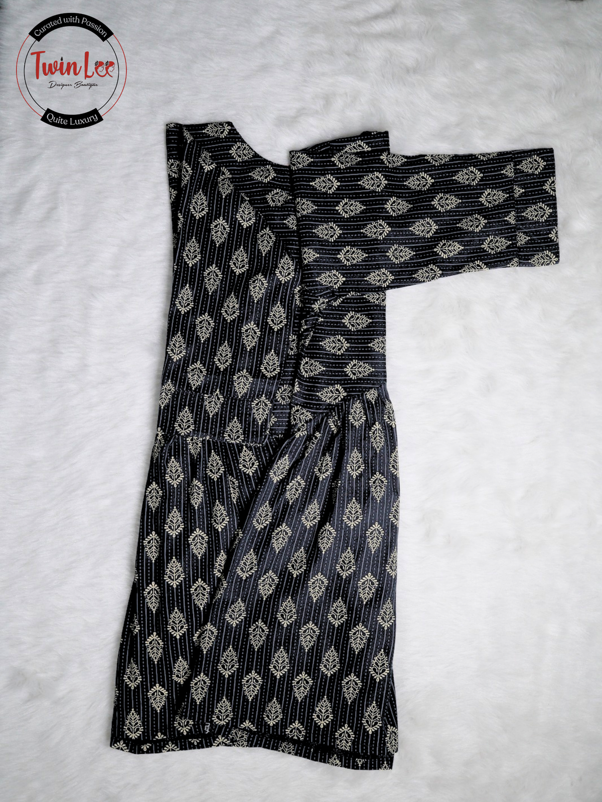 Black Block Print Flared Peplum Top/Kurti