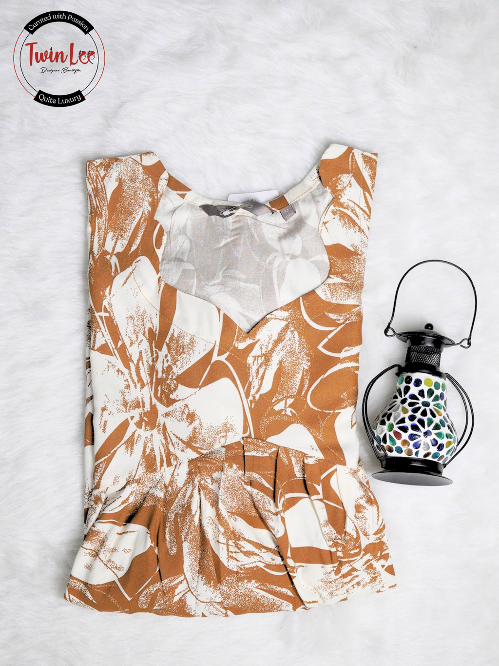 Brown Abstract Floral Flared Peplum Top/Kurti