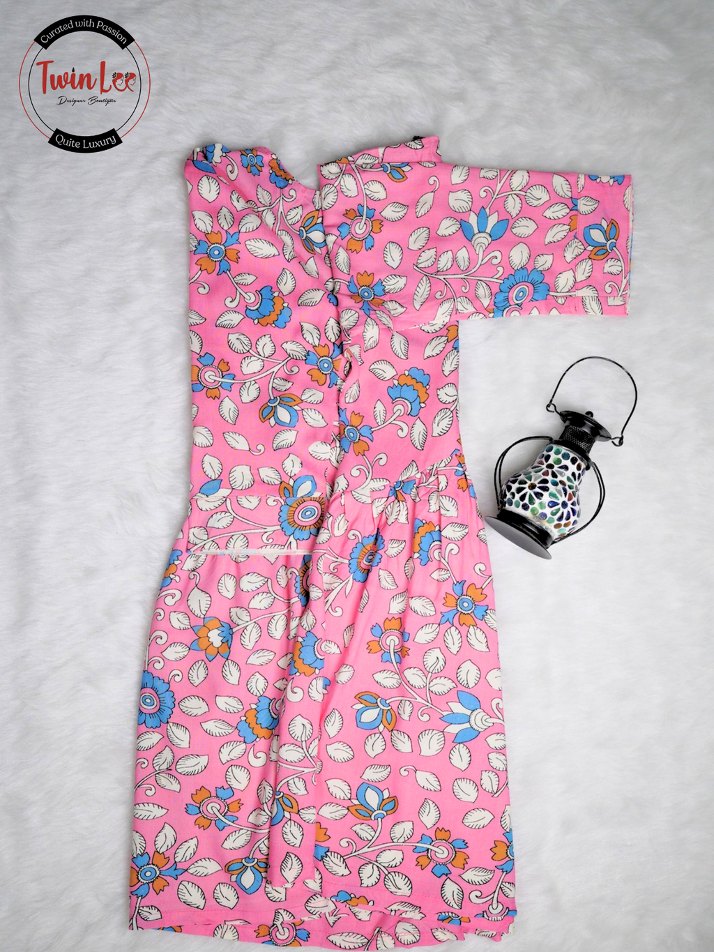 Pink Kalamkari-Style Floral Flared Peplum Top/Kurti