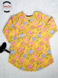 Yellow Multi-Color Floral Print Straight Cotton Top/Kurti