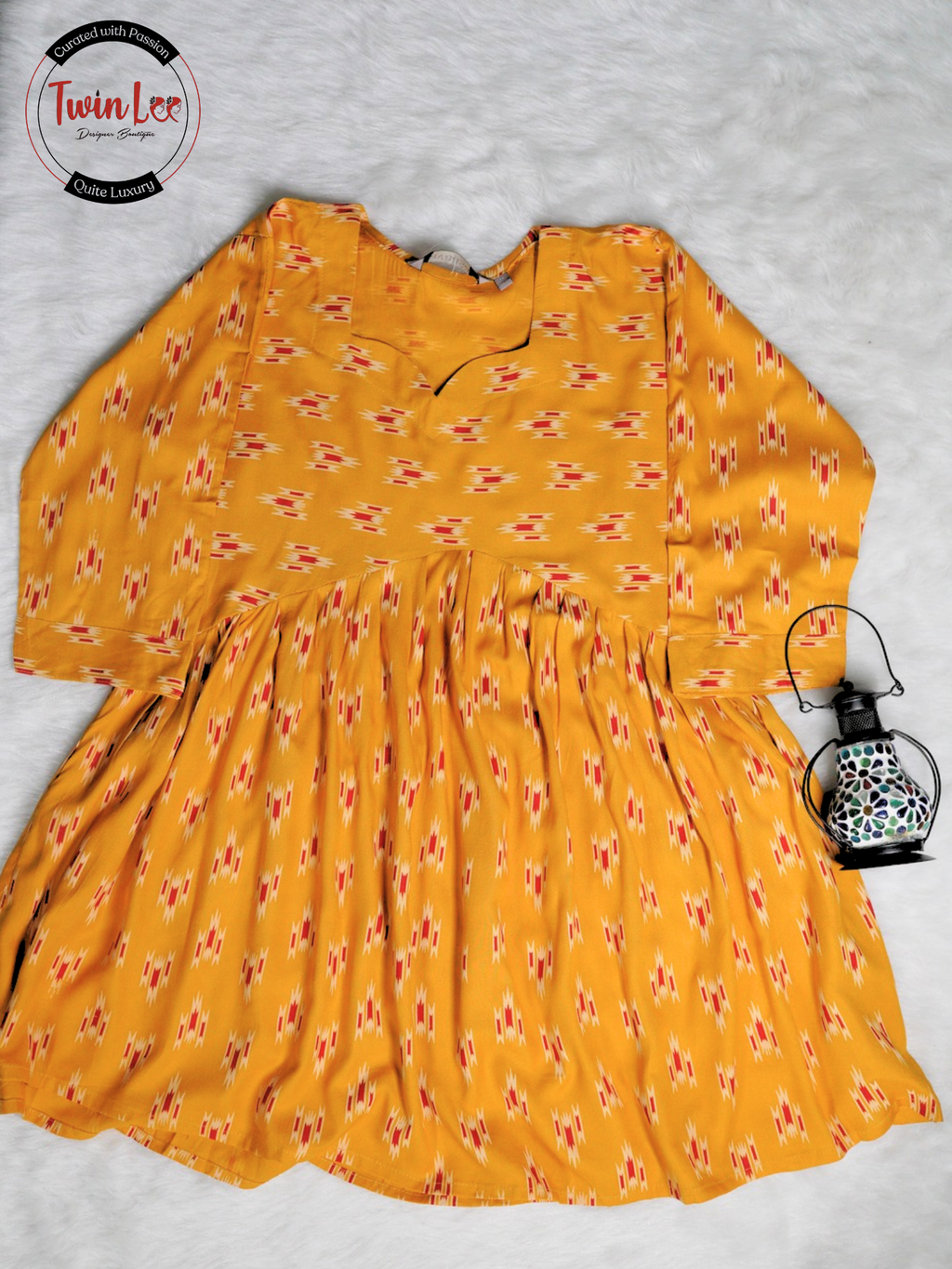 Yellow Ikat Print Flared Peplum Top/Kurti