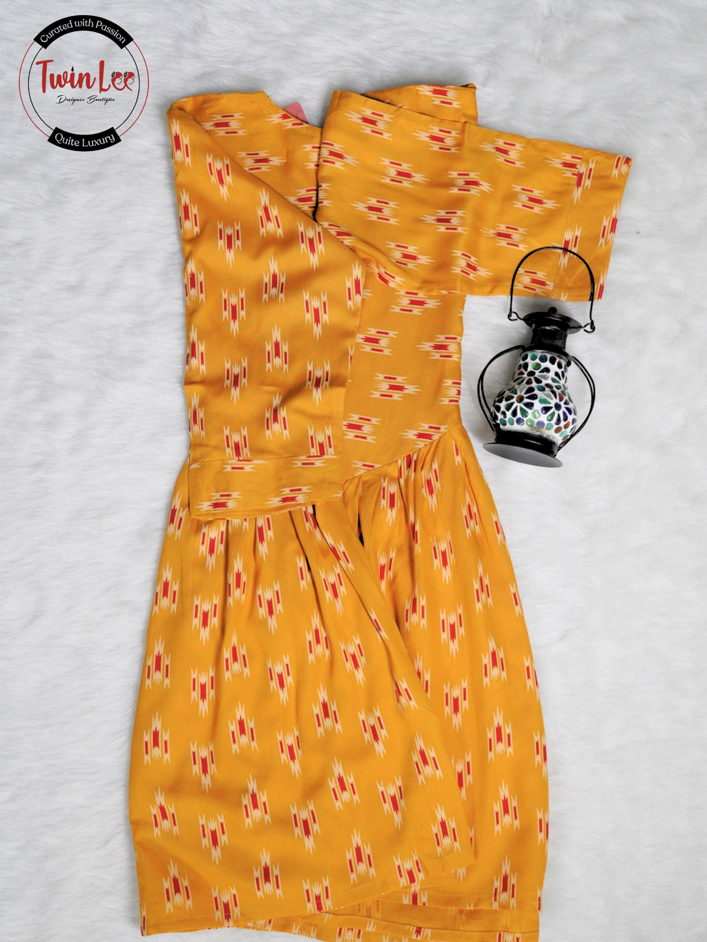 Yellow Ikat Print Flared Peplum Top/Kurti