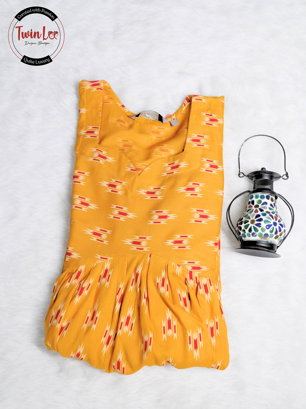 Yellow Ikat Print Flared Peplum Top/Kurti