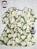 Olive Green Tropical Leaf Flared Peplum Top/Kurti