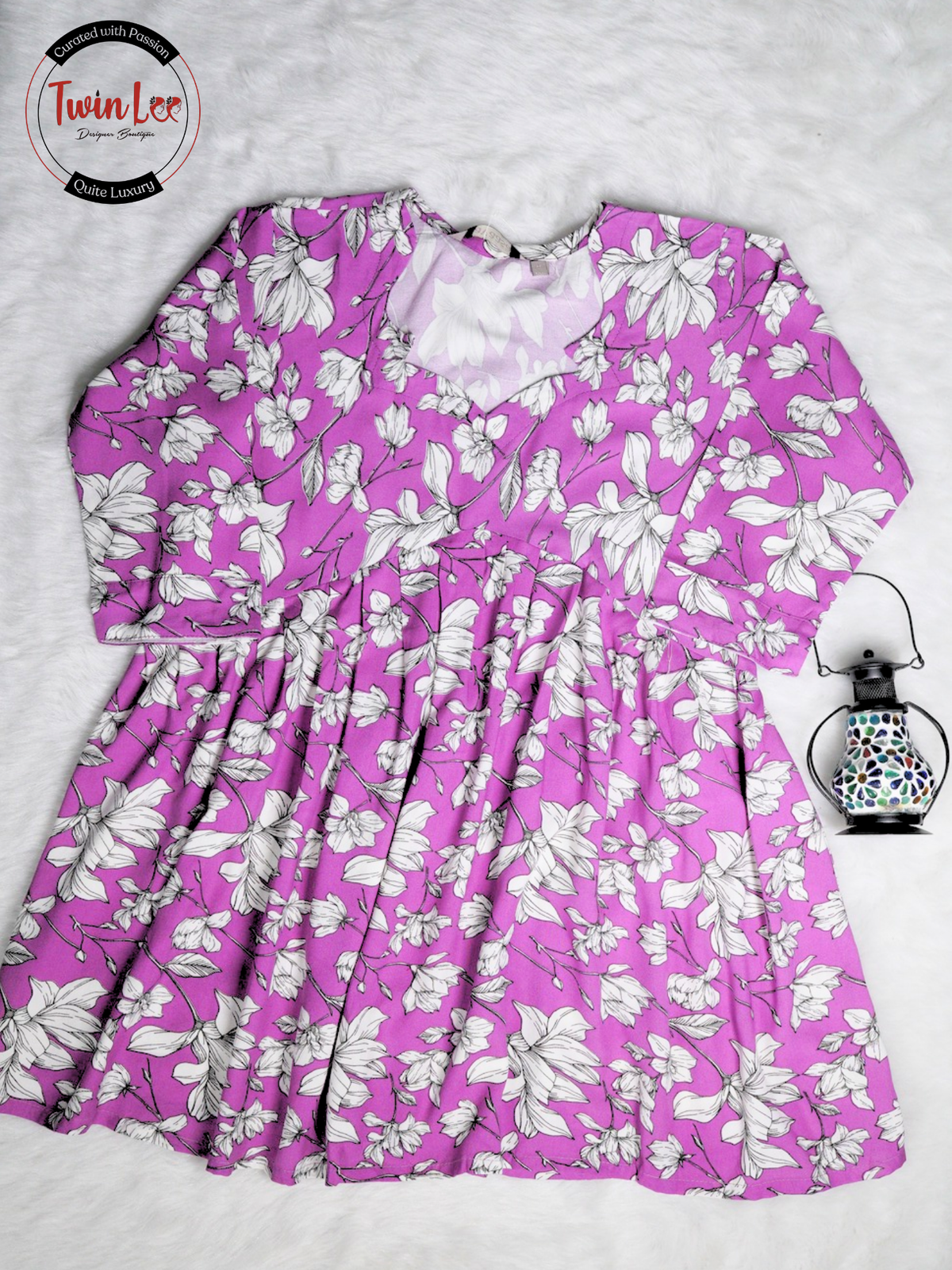 Mauve Purple Floral Flared Peplum Top/Kurti