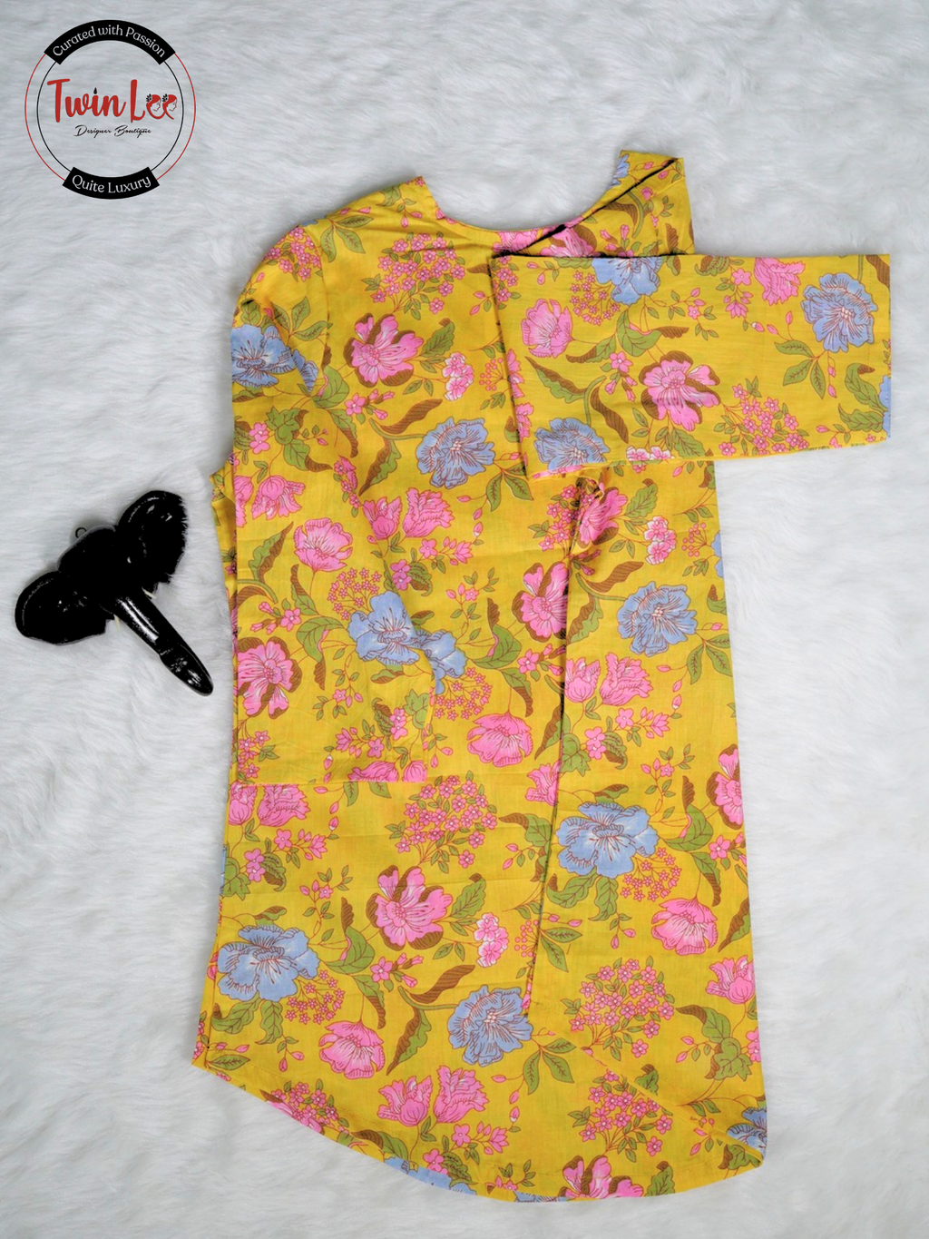 Yellow Multi-Color Floral Print Straight Cotton Top/Kurti