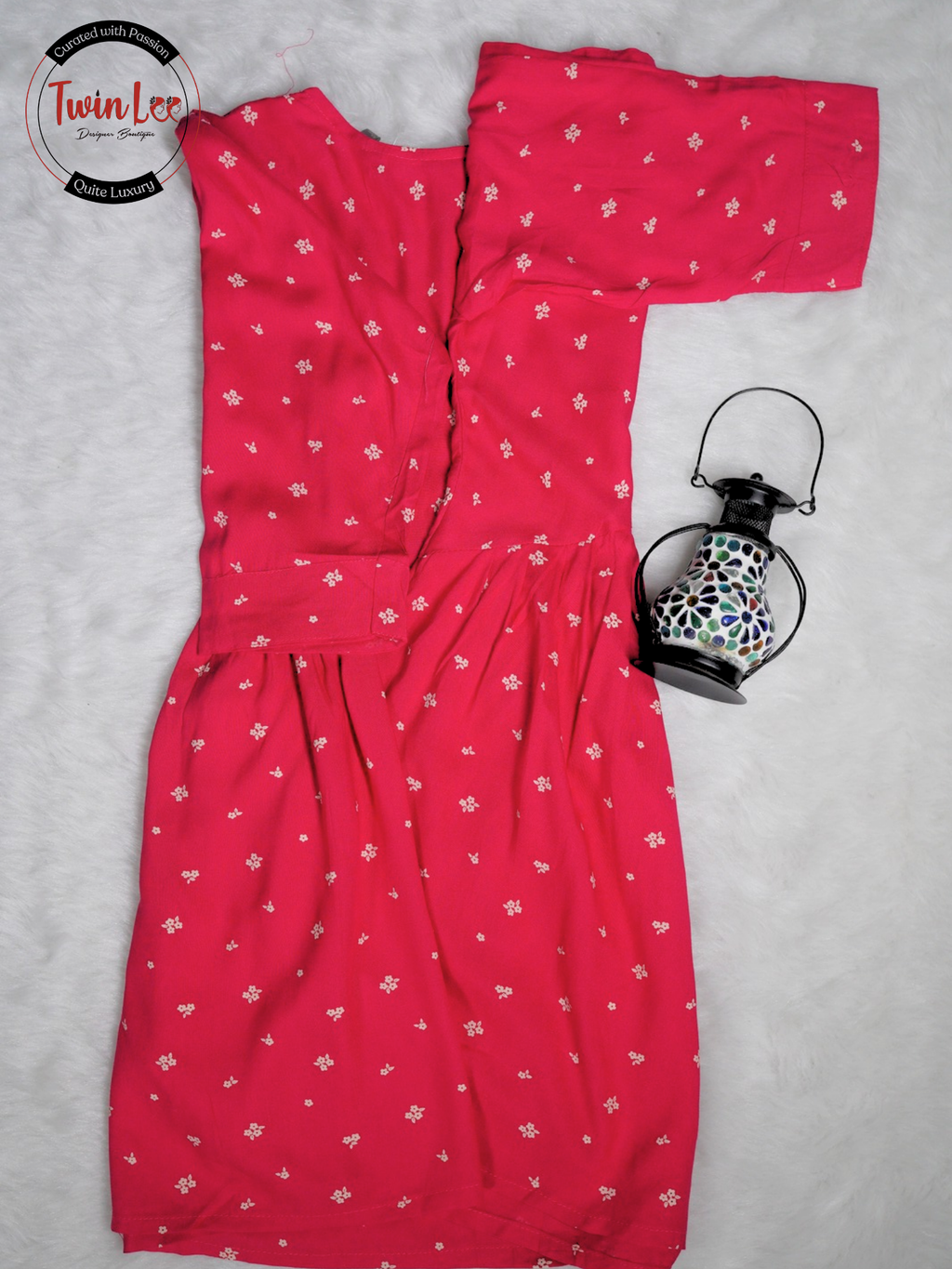 Hot Pink Tiny Star Print Flared Peplum Top/Kurti