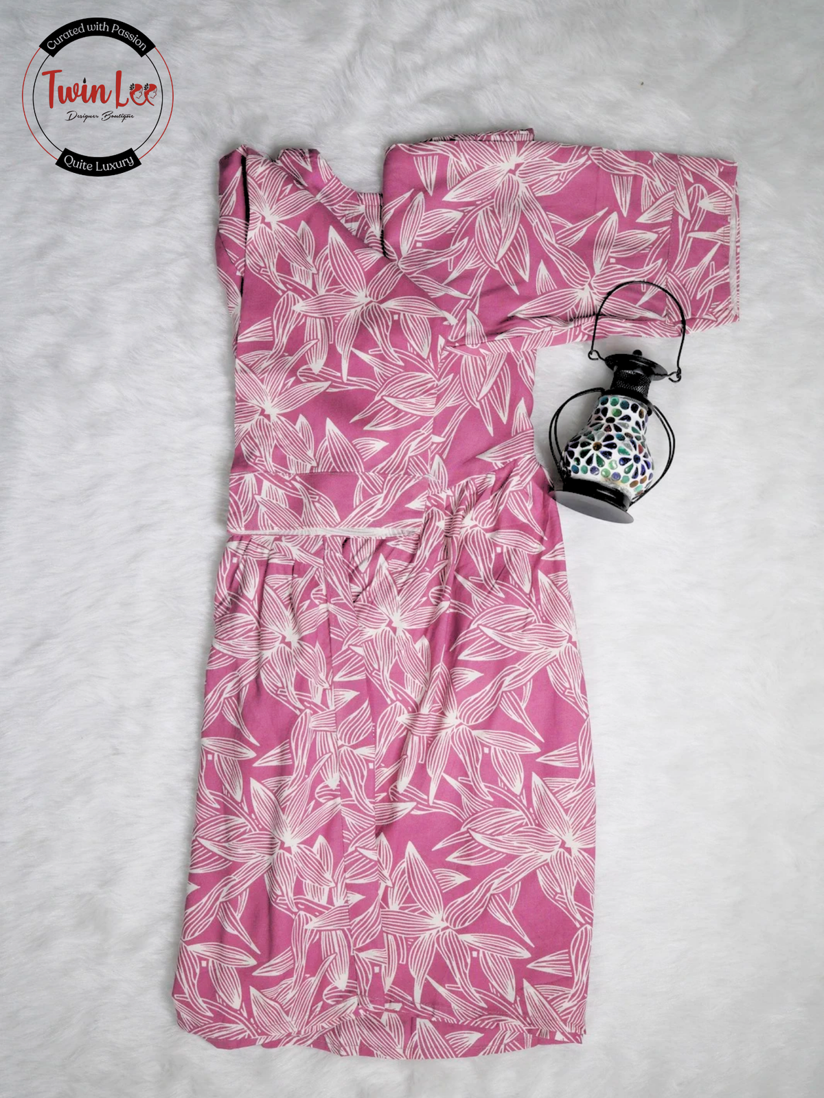 Dusty Pink Abstract Leaf Flared Peplum Top/Kurti