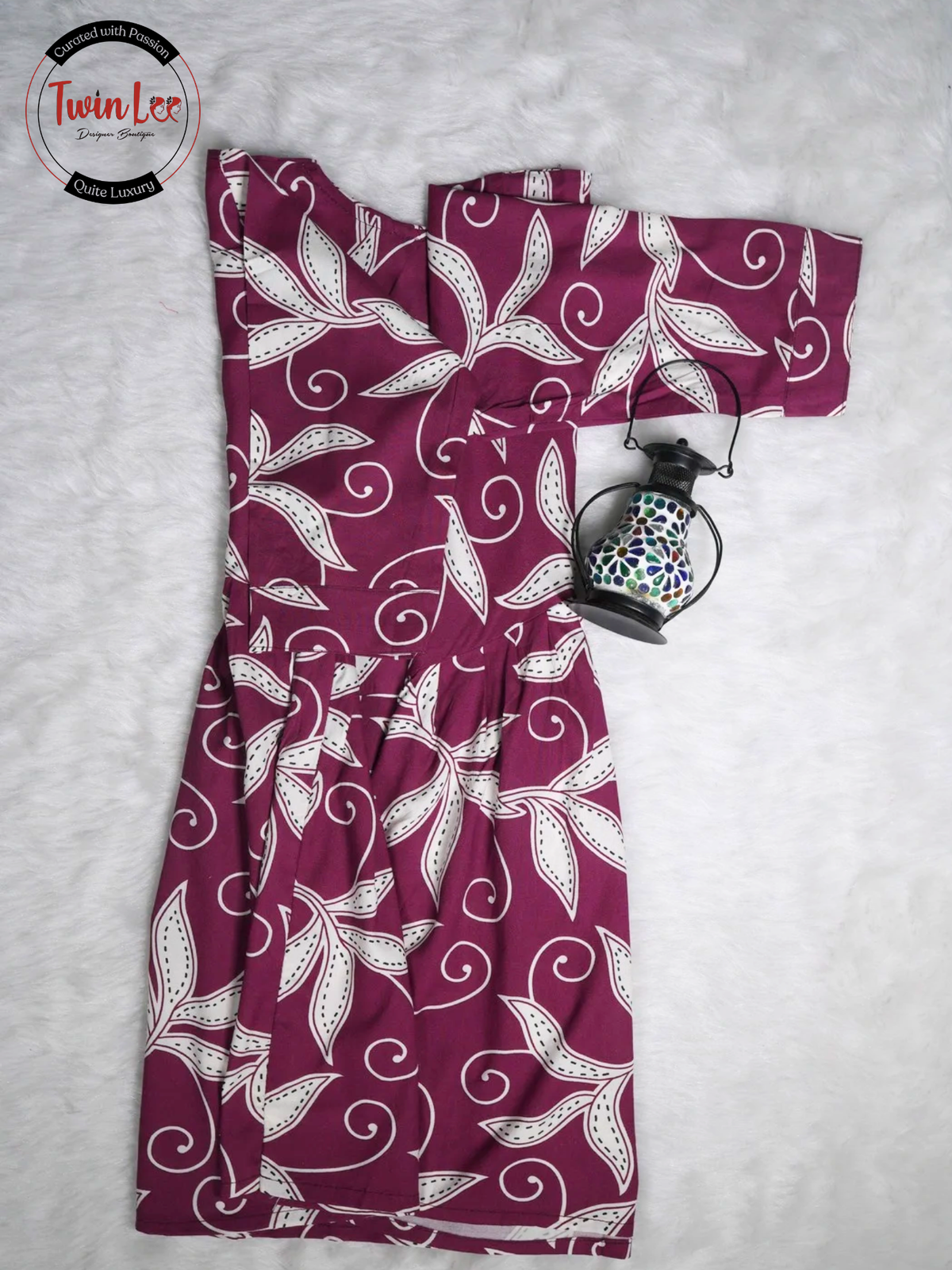 Plum Purple Vine Print Flared Peplum Top/Kurti