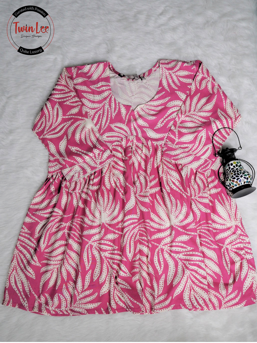 Dark Pink Dotted Leaf Flared Peplum Top/Kurti