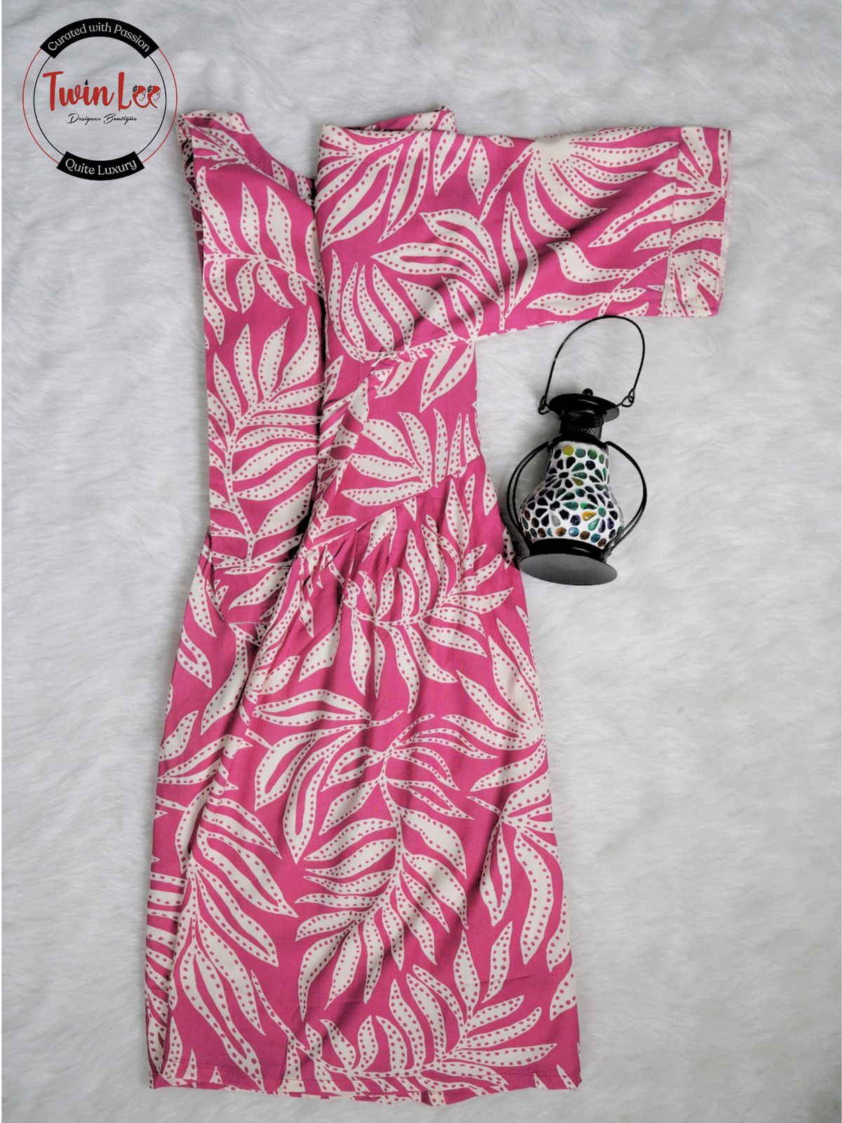 Dark Pink Dotted Leaf Flared Peplum Top/Kurti