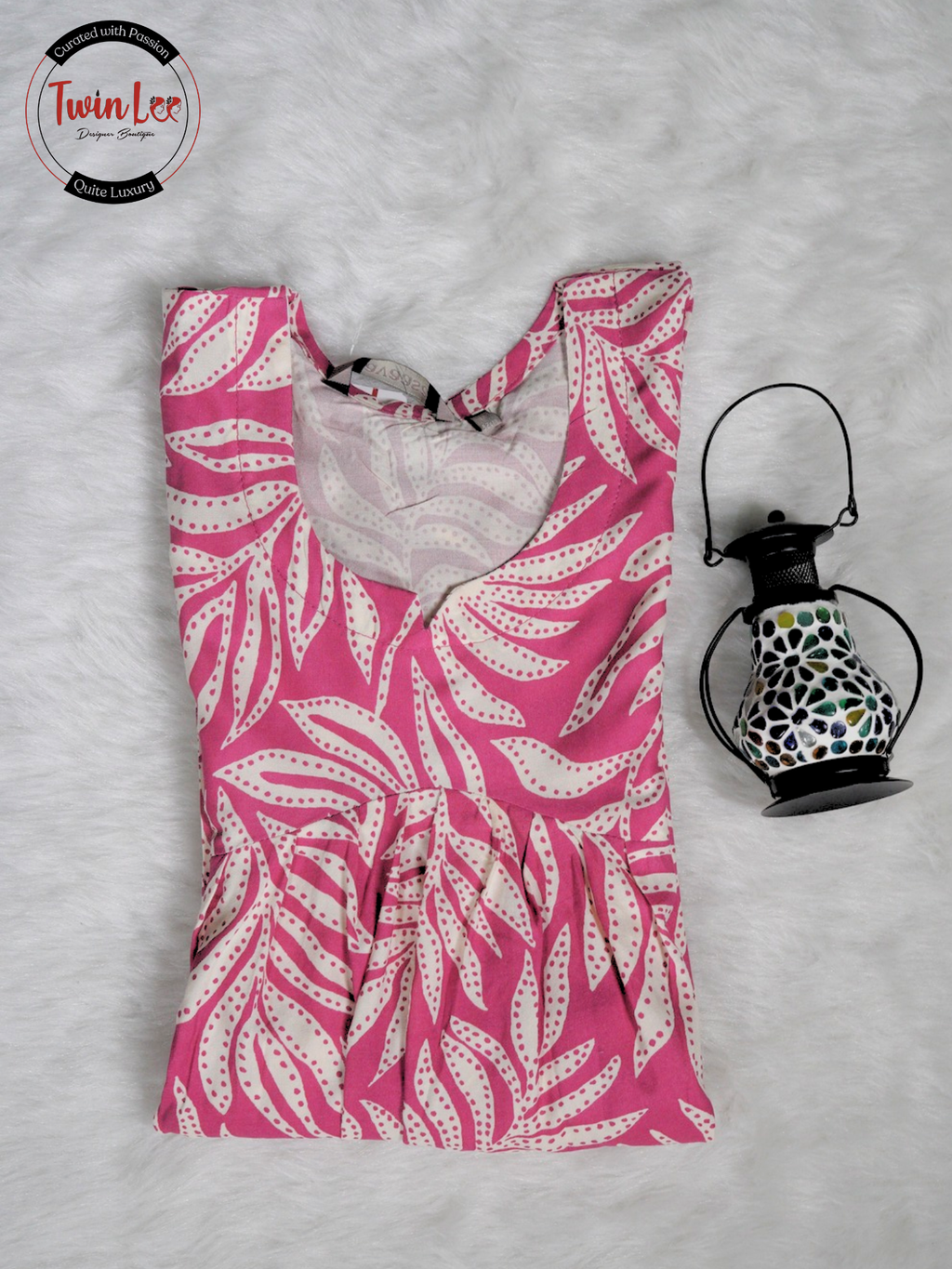 Dark Pink Dotted Leaf Flared Peplum Top/Kurti