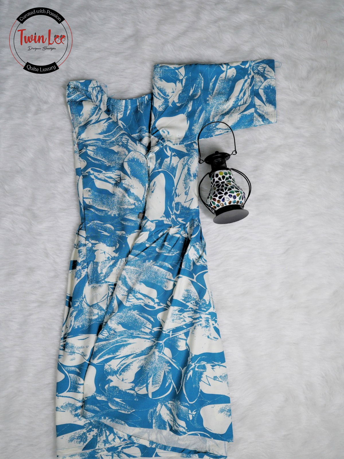 Cerulean Blue Abstract Floral Flared Peplum Top/Kurti
