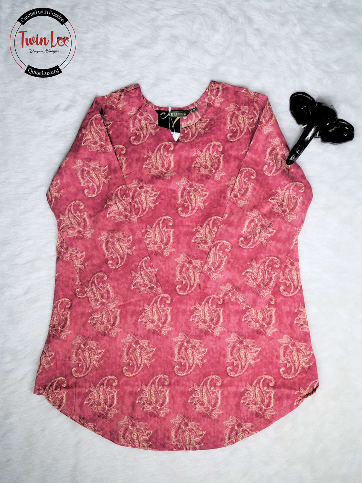 Dusty Rose Paisley Print Straight Cotton Top/Kurti