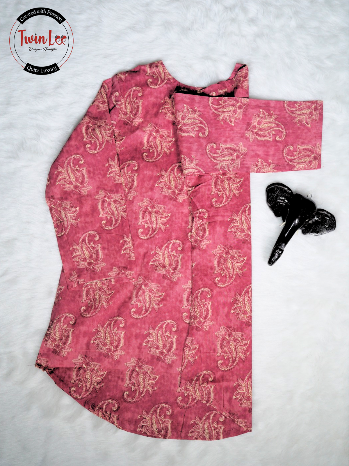 Dusty Rose Paisley Print Straight Cotton Top/Kurti