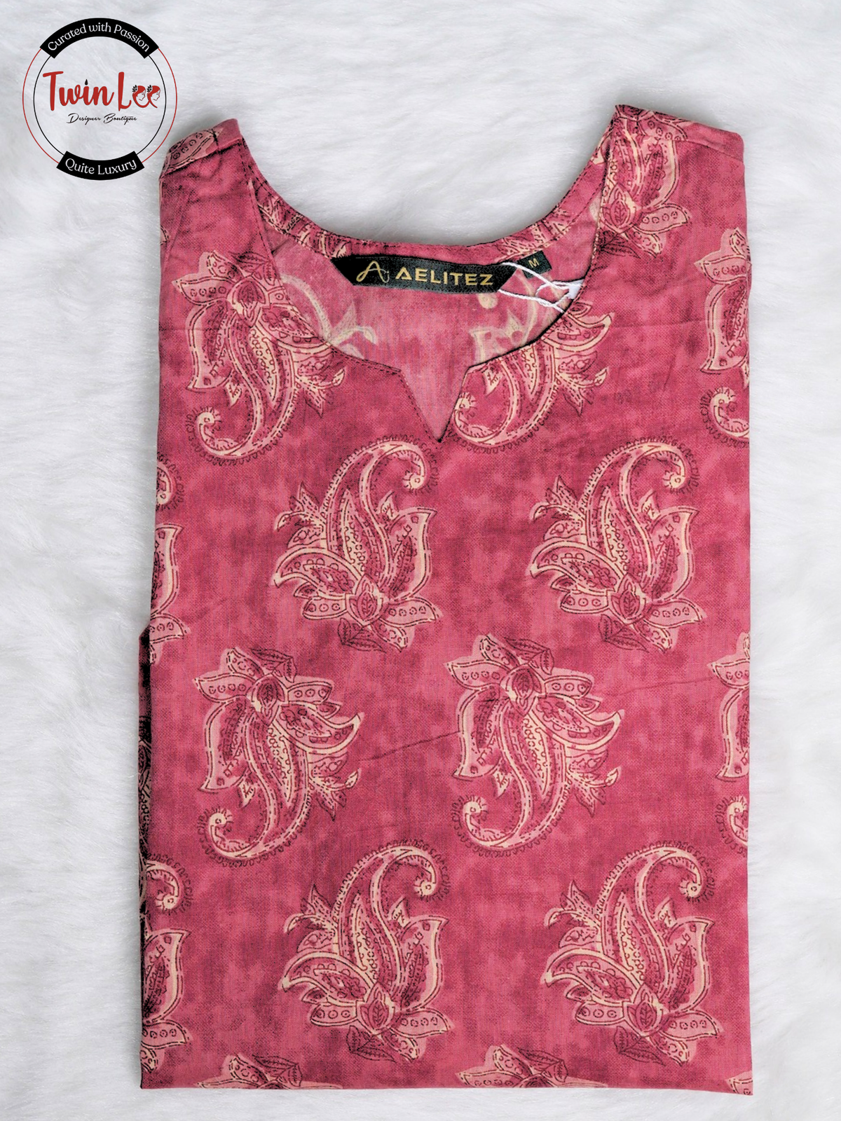 Dusty Rose Paisley Print Straight Cotton Top/Kurti